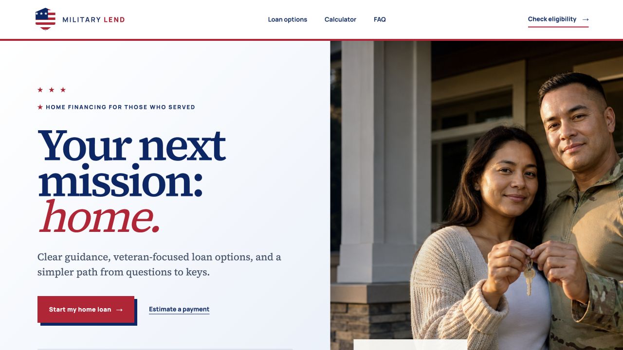 MilitaryLend website homepage